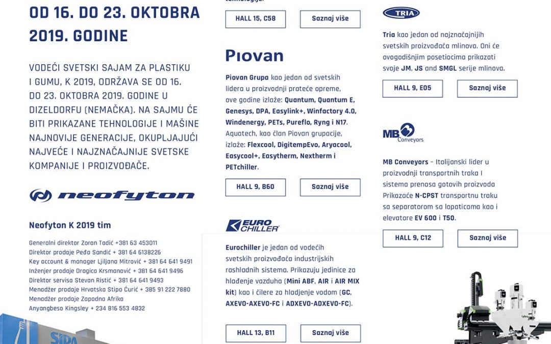 POSETITE NAS – K 2019 DIZELDORF, OD 16. DO 23. OKTOBRA