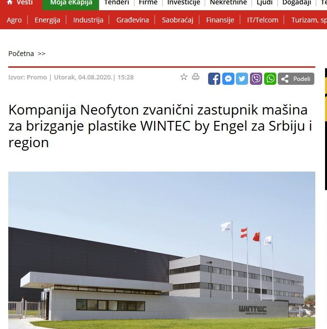 Poslovni portal ekapija – Kompanija Neofyton zvanični zastupnik mašina za brizganje plastike WINTEC by Engel za Srbiju i region