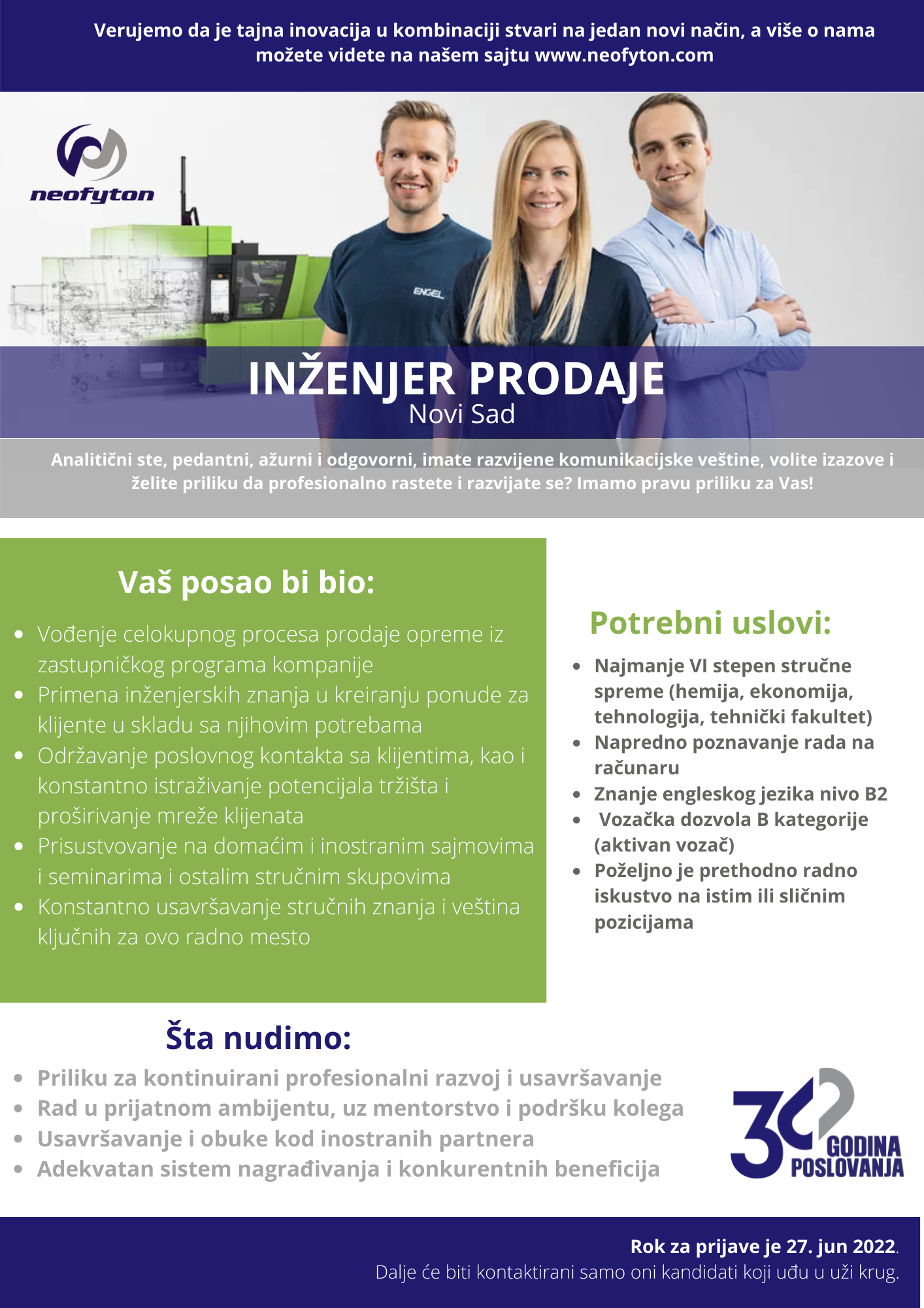 Oglas za posao - Inženjer prodaje